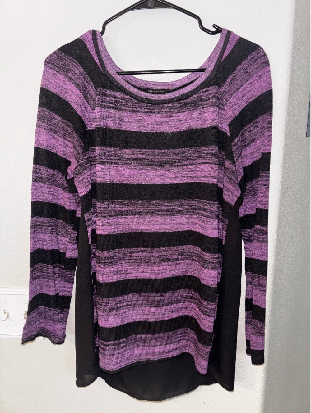 Purple Black Striped Whimsigoth Knit Top Grunge Fairy Long Sleeve size LG